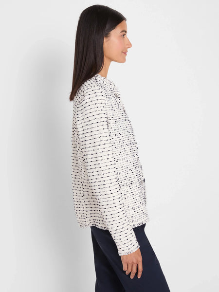 NIC+ZOE Nep Weave Military Fringe Knit Jacket