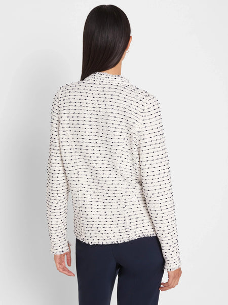 NIC+ZOE Nep Weave Military Fringe Knit Jacket