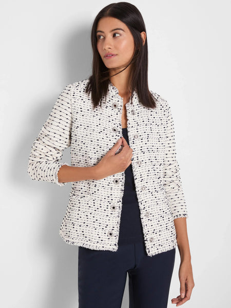 NIC+ZOE Nep Weave Military Fringe Knit Jacket