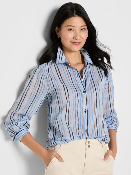 NIC+ZOE Drifty Painted Stripe Cotton Shirt
