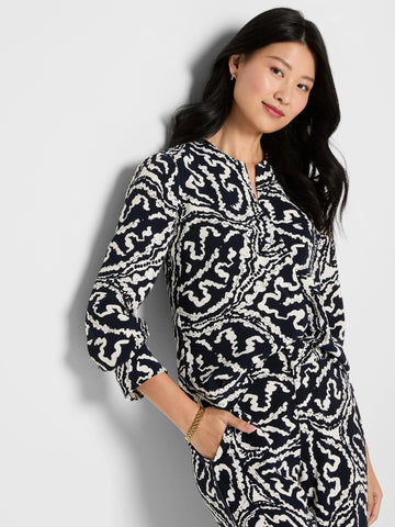 NIC+ZOE Indigo Leaf Double Crepe Top