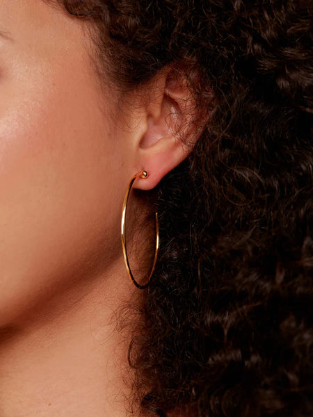 Slim Gold Bead Open Hoop Earring