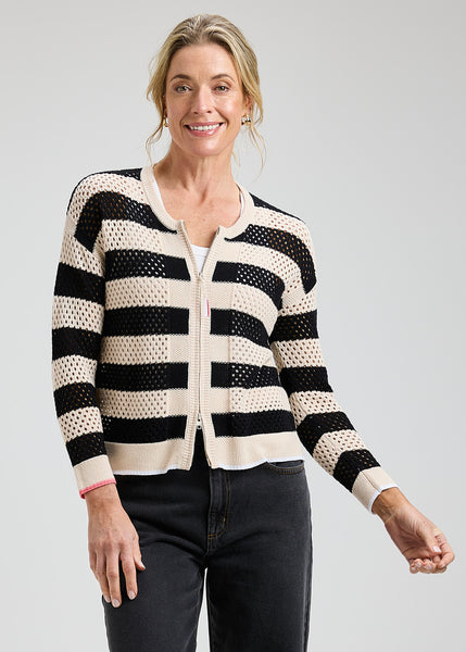 Zaket & Plover Pointelle Zip Cardigan