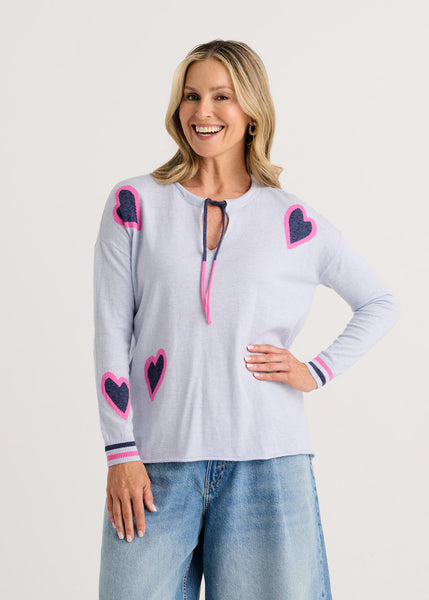 Zaket & Plover Heart Split Neck Sweater