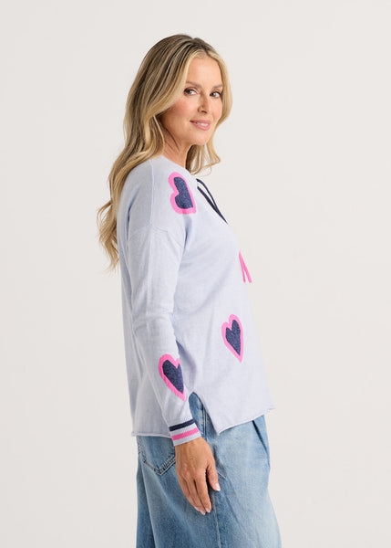 Zaket & Plover Heart Split Neck Sweater