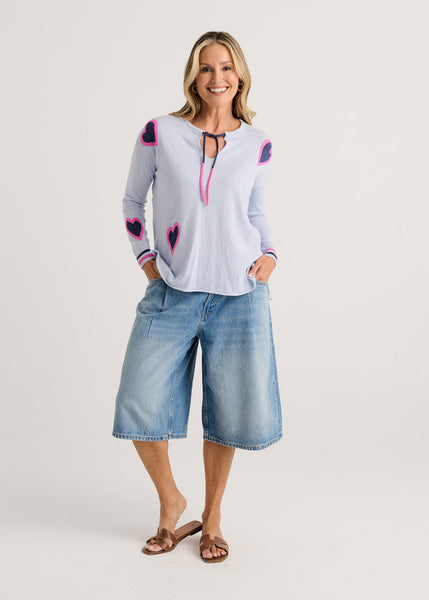 Zaket & Plover Heart Split Neck Sweater