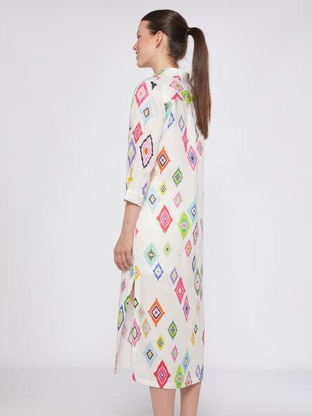 Vilagallo Diamond Print Linen Dress
