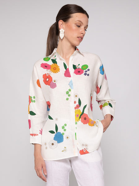 Vilagallo Linen Flower Shirt