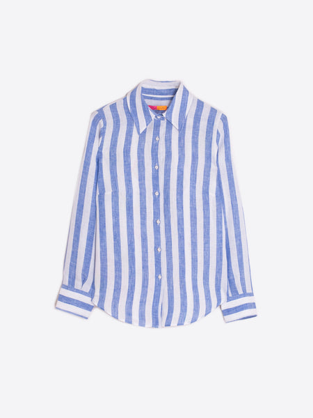 Vilagallo Stripe Linen Shirt with Geo Print