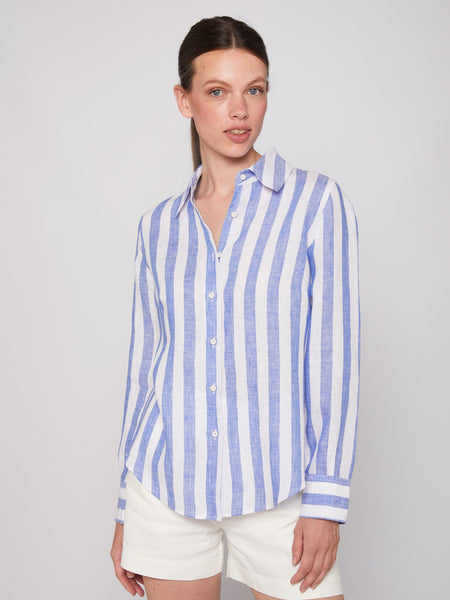 Vilagallo Stripe Linen Shirt with Geo Print