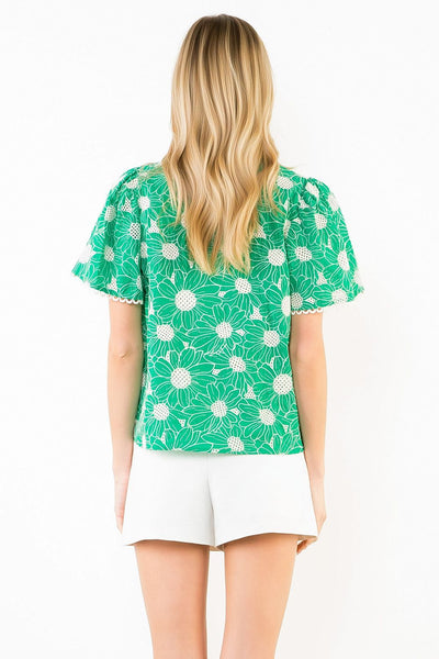 Green Flower Lace Top
