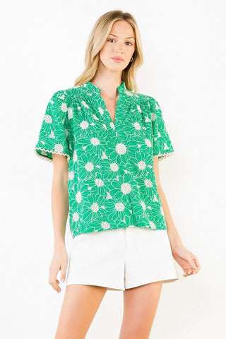 Green Flower Lace Top